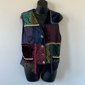 Vintage velvet embossed patchwork vest